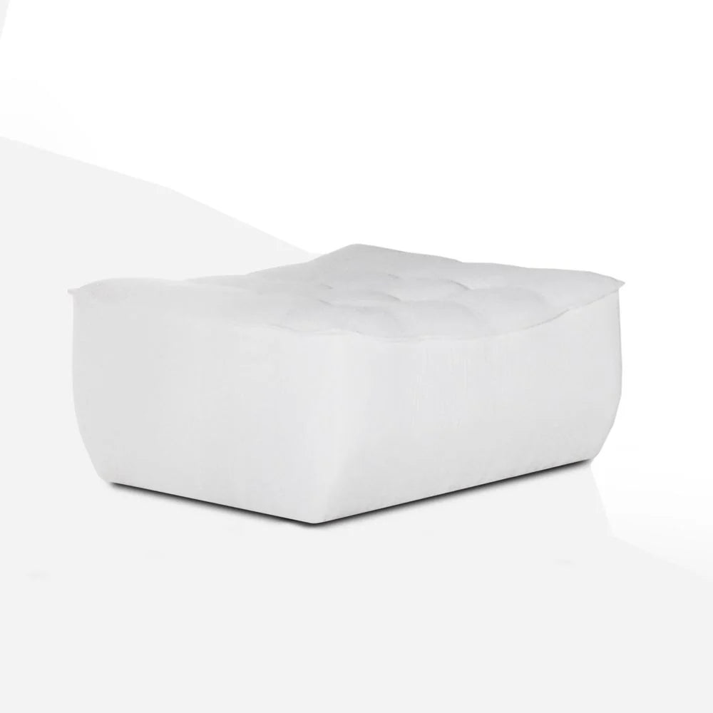 White Rubberwood and Fabric Ottoman