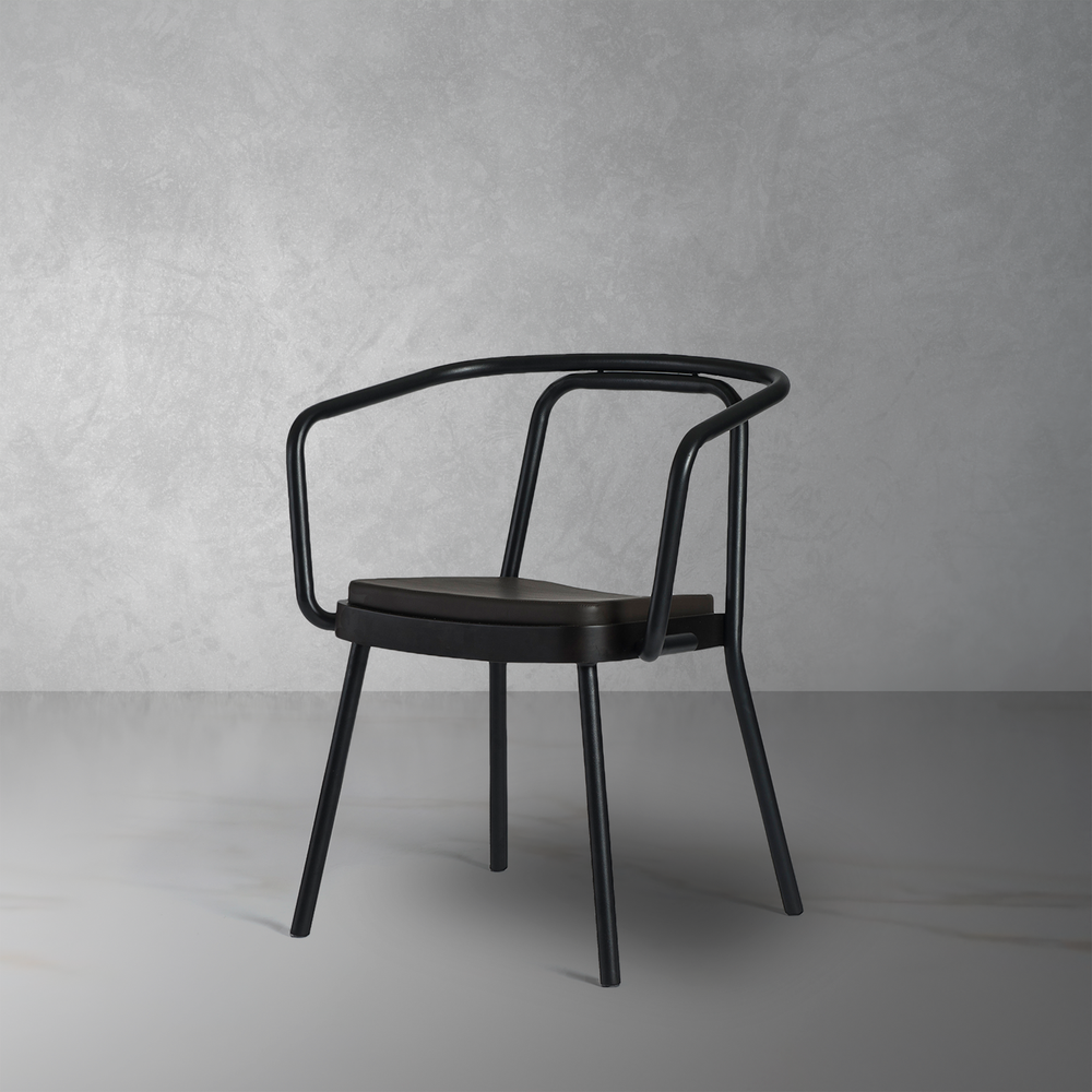 Matte Black Stainless Steel and Walnut Dining Chair