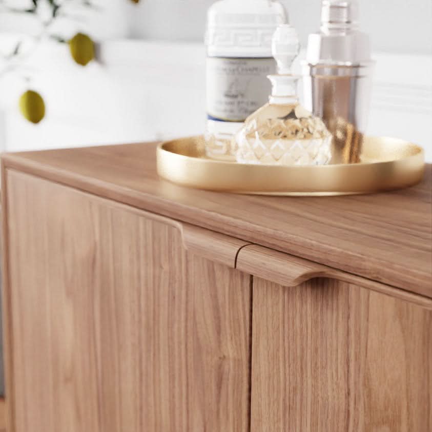 Walnut Veneer Credenza with Acacia Legs, 71-Inch
