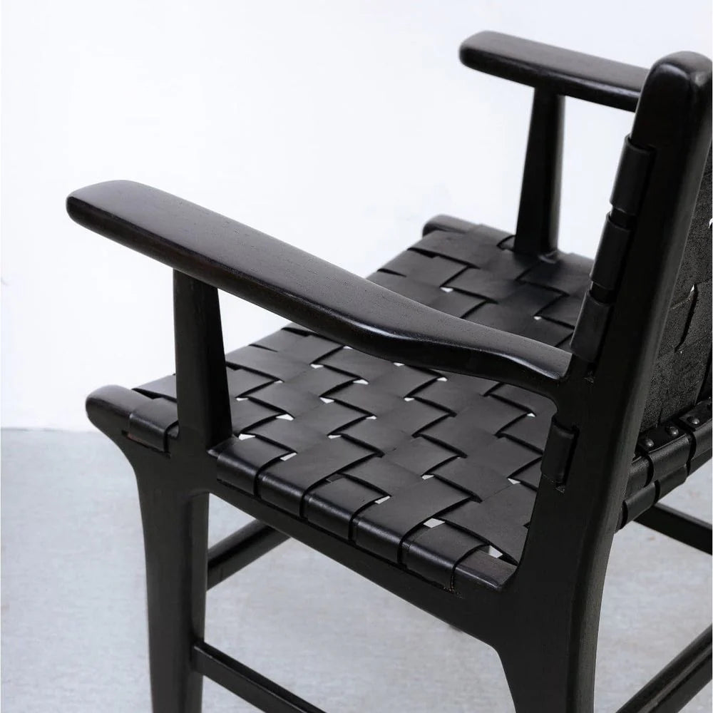 Black Teak and Leather Armchair