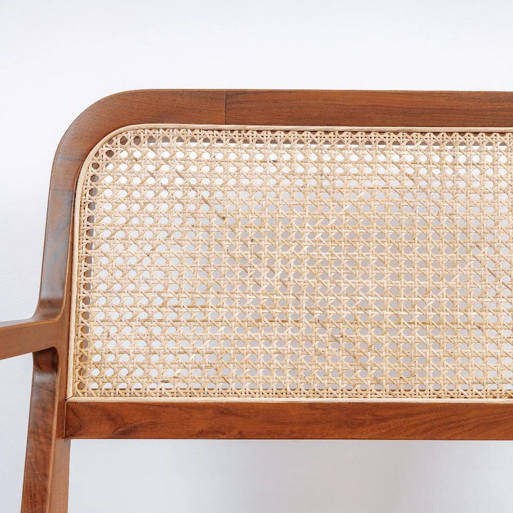 Beige Teak and Rattan Lounge Chair
