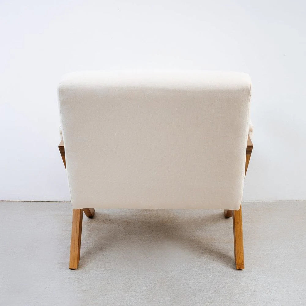 Teak and Fabric Lounge Chair in Natural and Beige – FL1043BGE