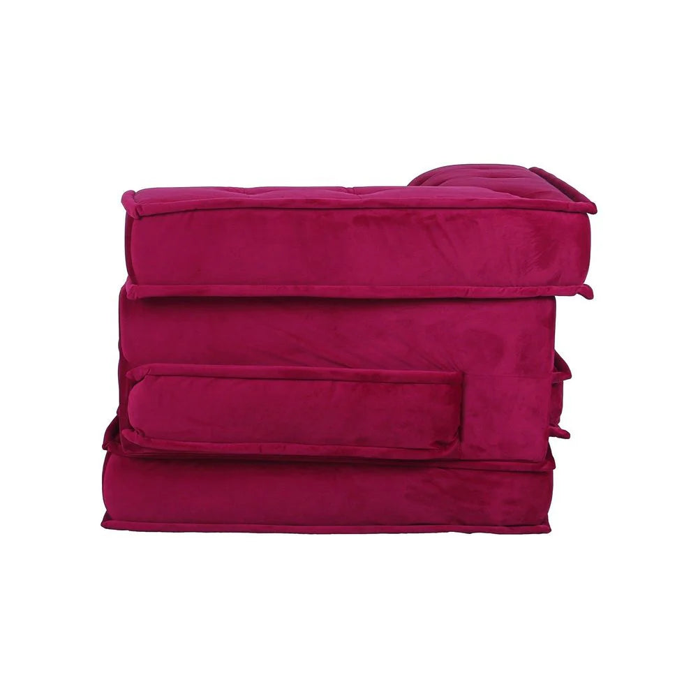 Red Wood and Fabric Sectional Corner Unit