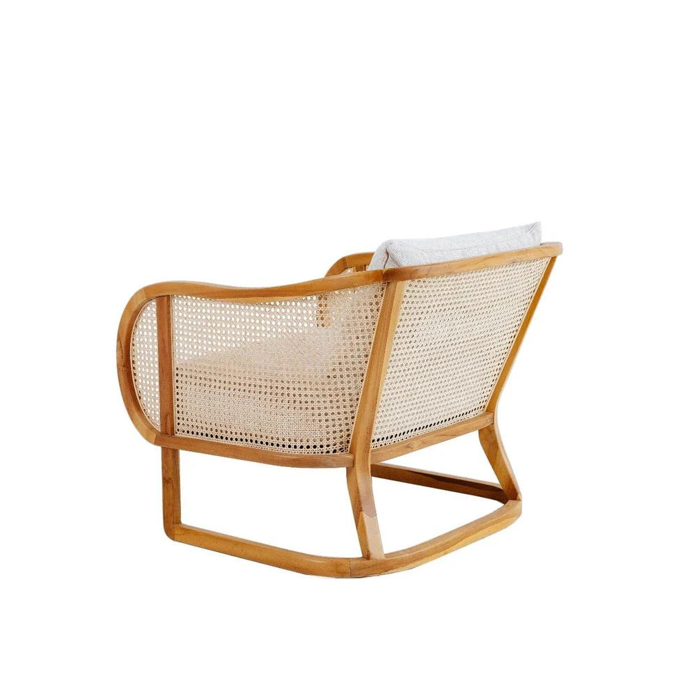 Teak and Rattan Lounge Chair in Natural and Beige