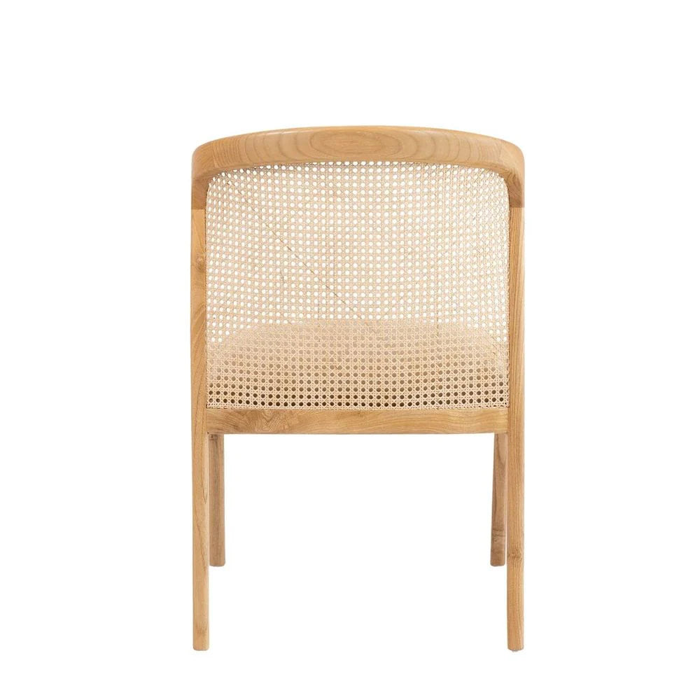 Wood and Synthetic Rattan Dining Chair in Natural and Beige