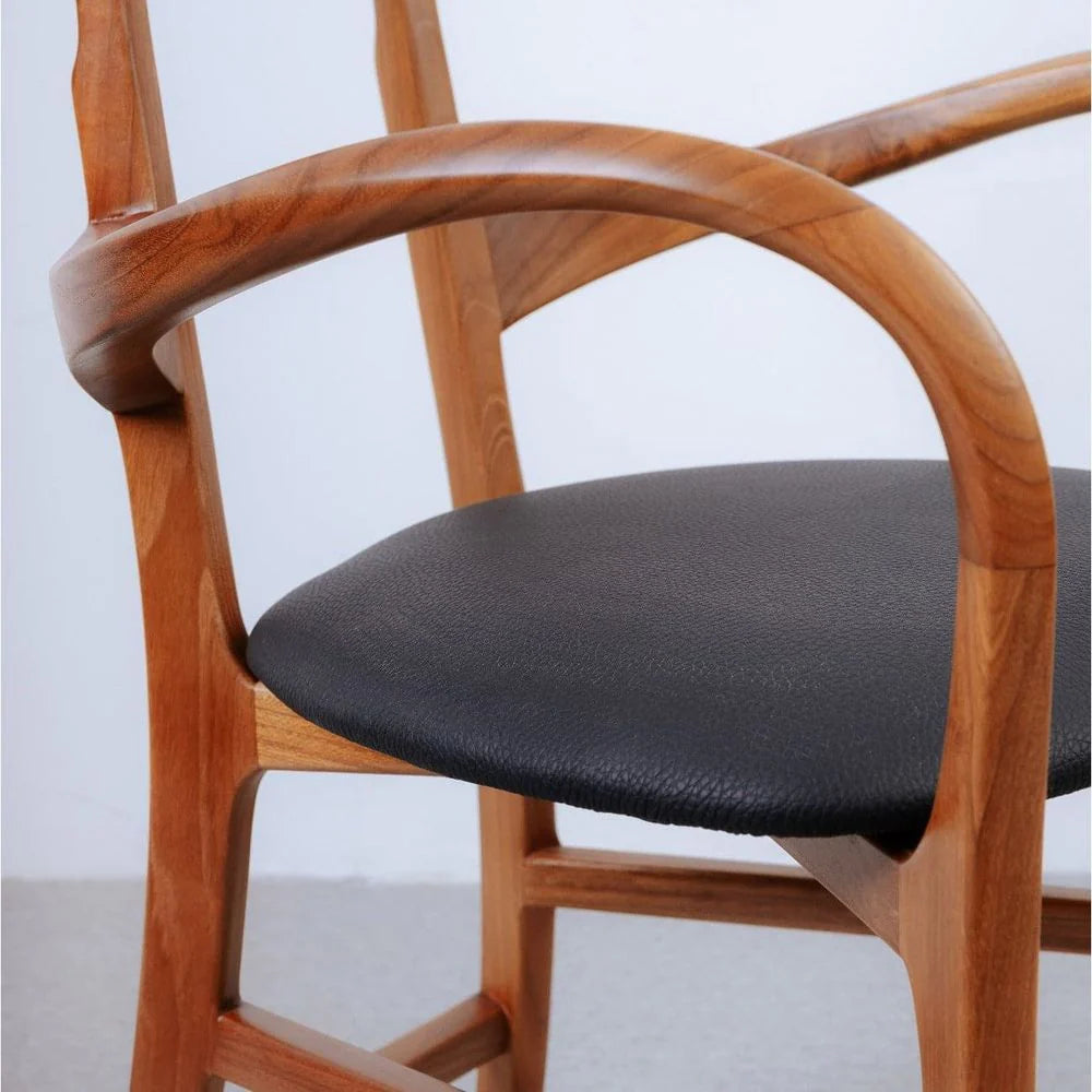 Teak and Leather Dining Chair in Natural and Black