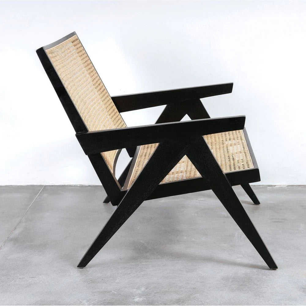 Black Acacia and Rattan Lounge Chair
