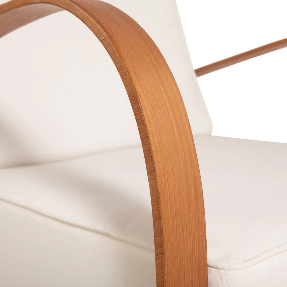 Natural Teak Veneer and Fabric Lounge Chair