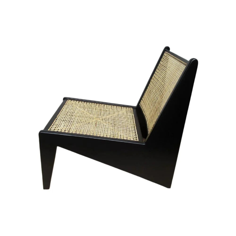 Acacia and Rattan Side Chair in Black and Natural