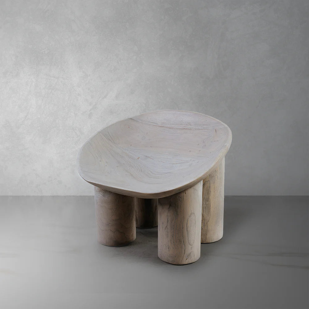 Bleached White Solid Teak Ottoman
