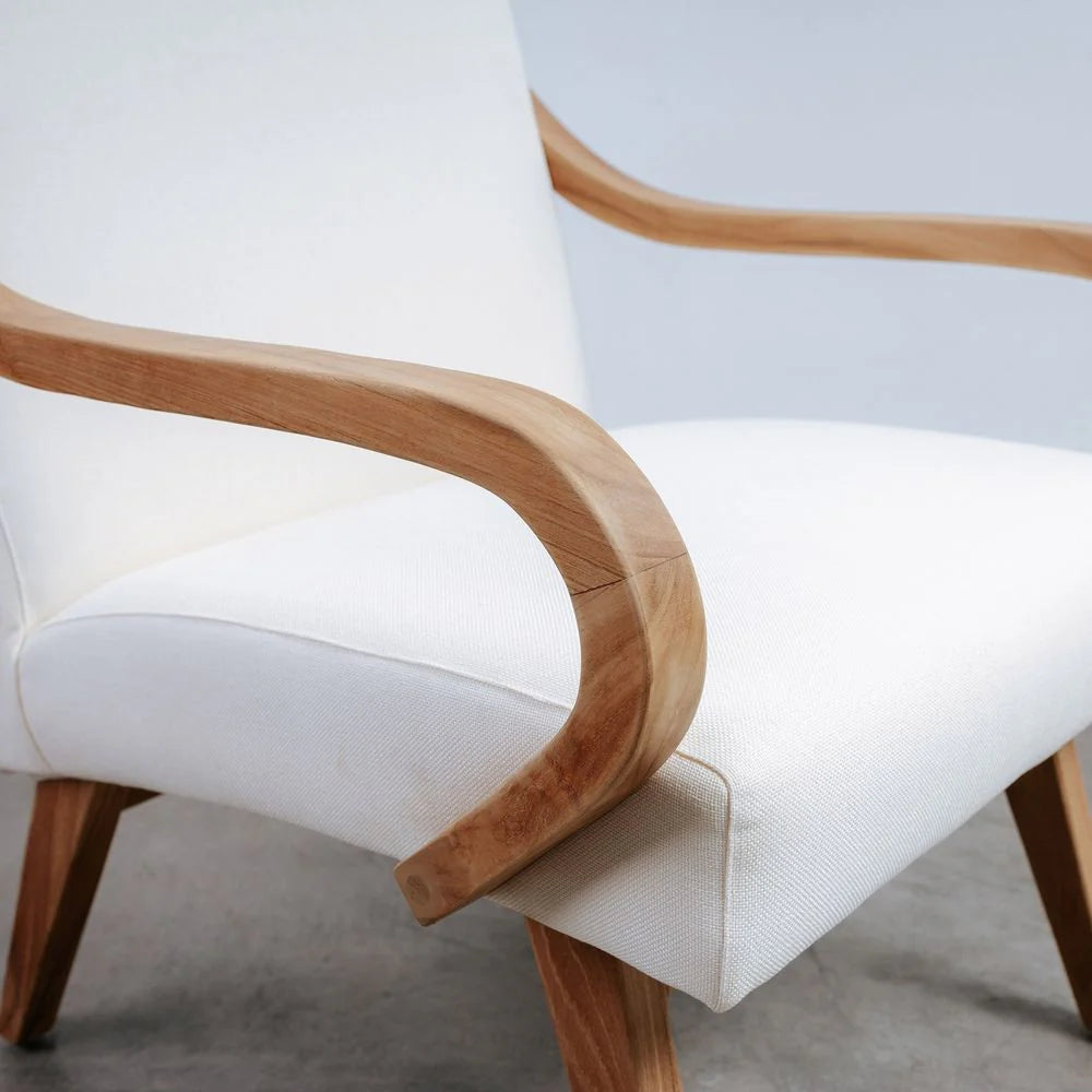 Beige Teak and Fabric Lounge Chair – FL1348BGE