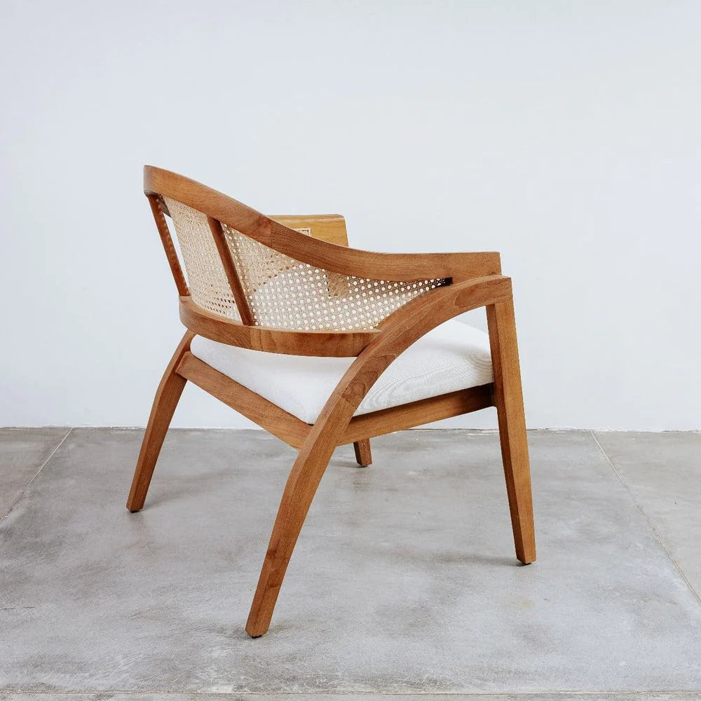 Teak and Rattan Dining Chair in Natural and Ivory