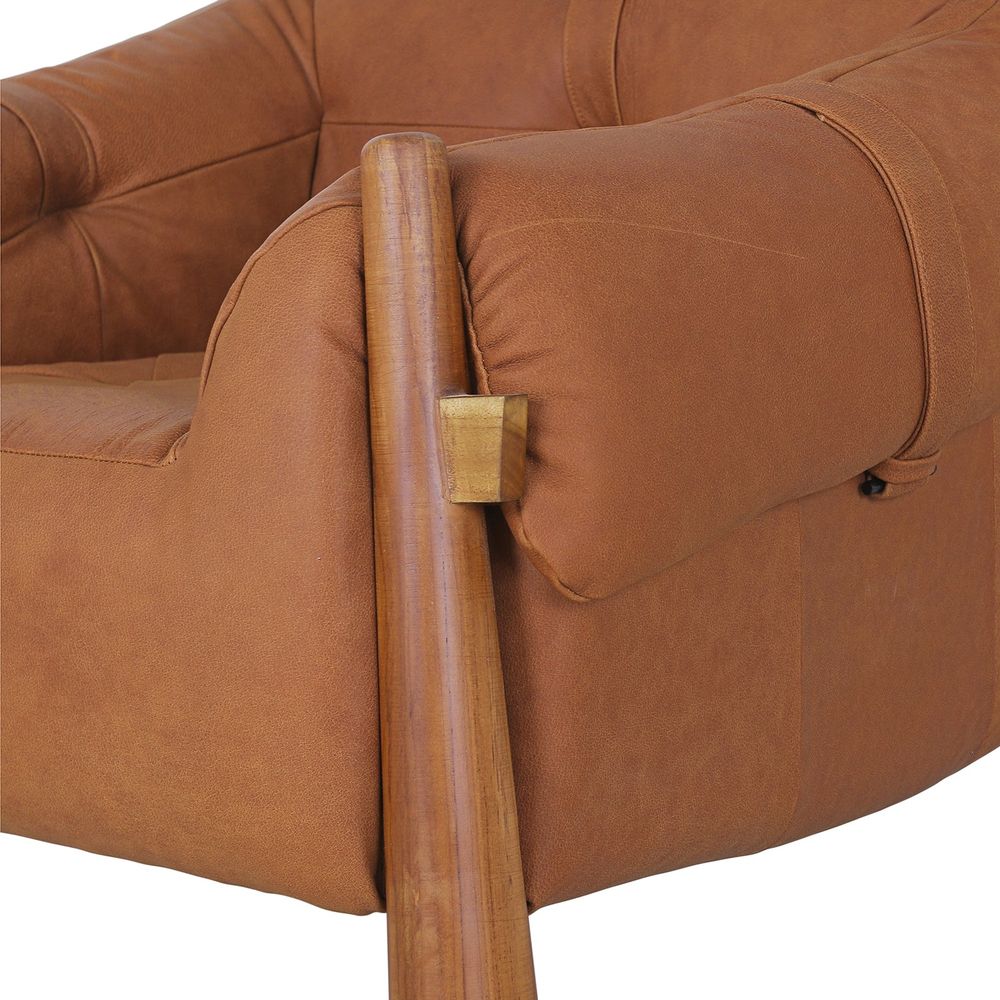 Teak and Leather Lounge Chair in Brown and Natural