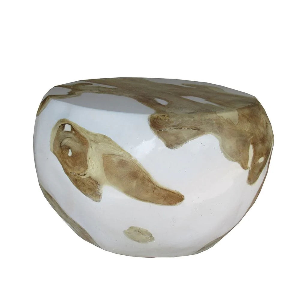White Solid Teak and Crystal Coffee Table, 24-Inch