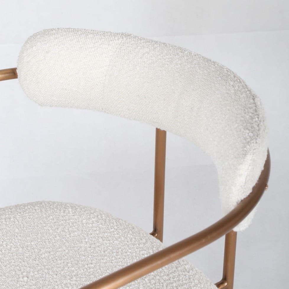 Stainless Steel and Boucle Dining Chair in White and Rose Gold-Tone