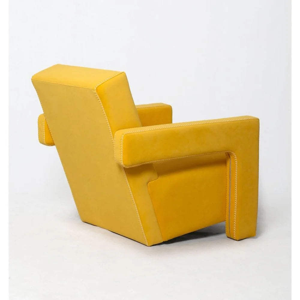 Yellow Wood and Velvet Lounge Chair