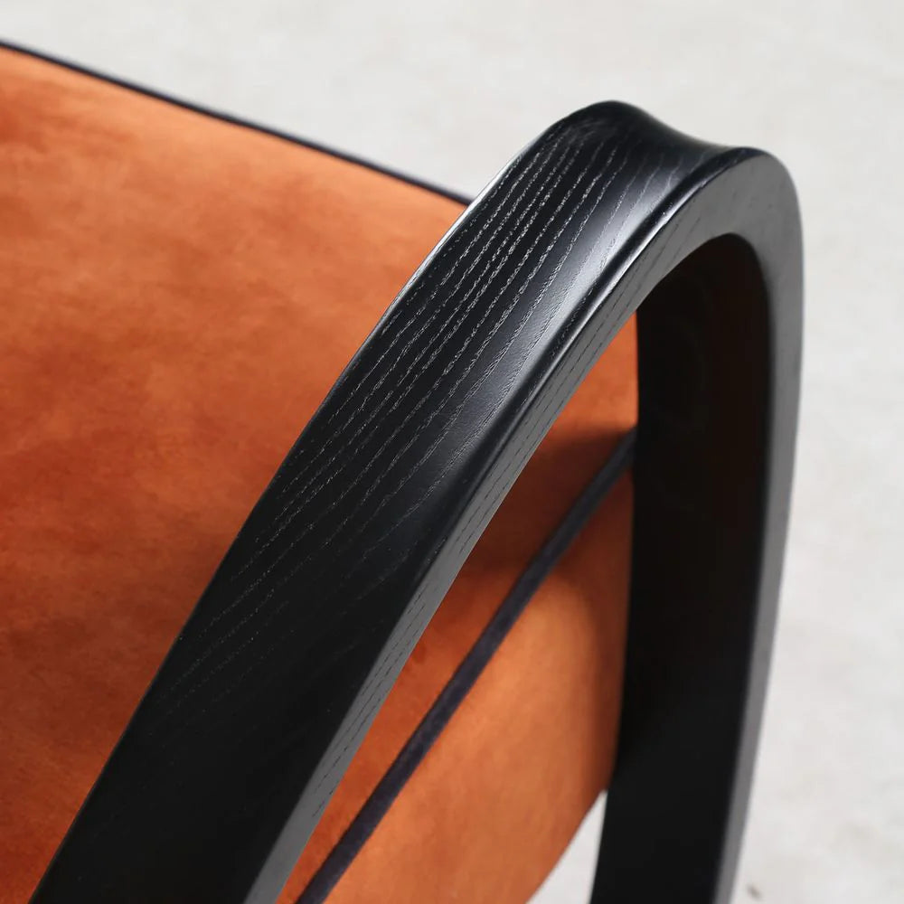 Ash and Fabric Lounge Chair in Orange and Black