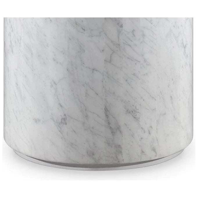 White Stainless Steel and Marble Side Table, 18-Inch