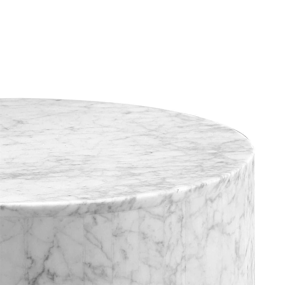 Matte White Stainless Steel and Marble Coffee Table