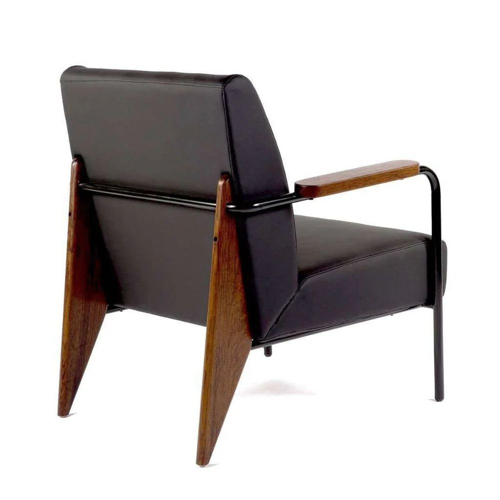 Black Leatherette and Beech Lounge Chair