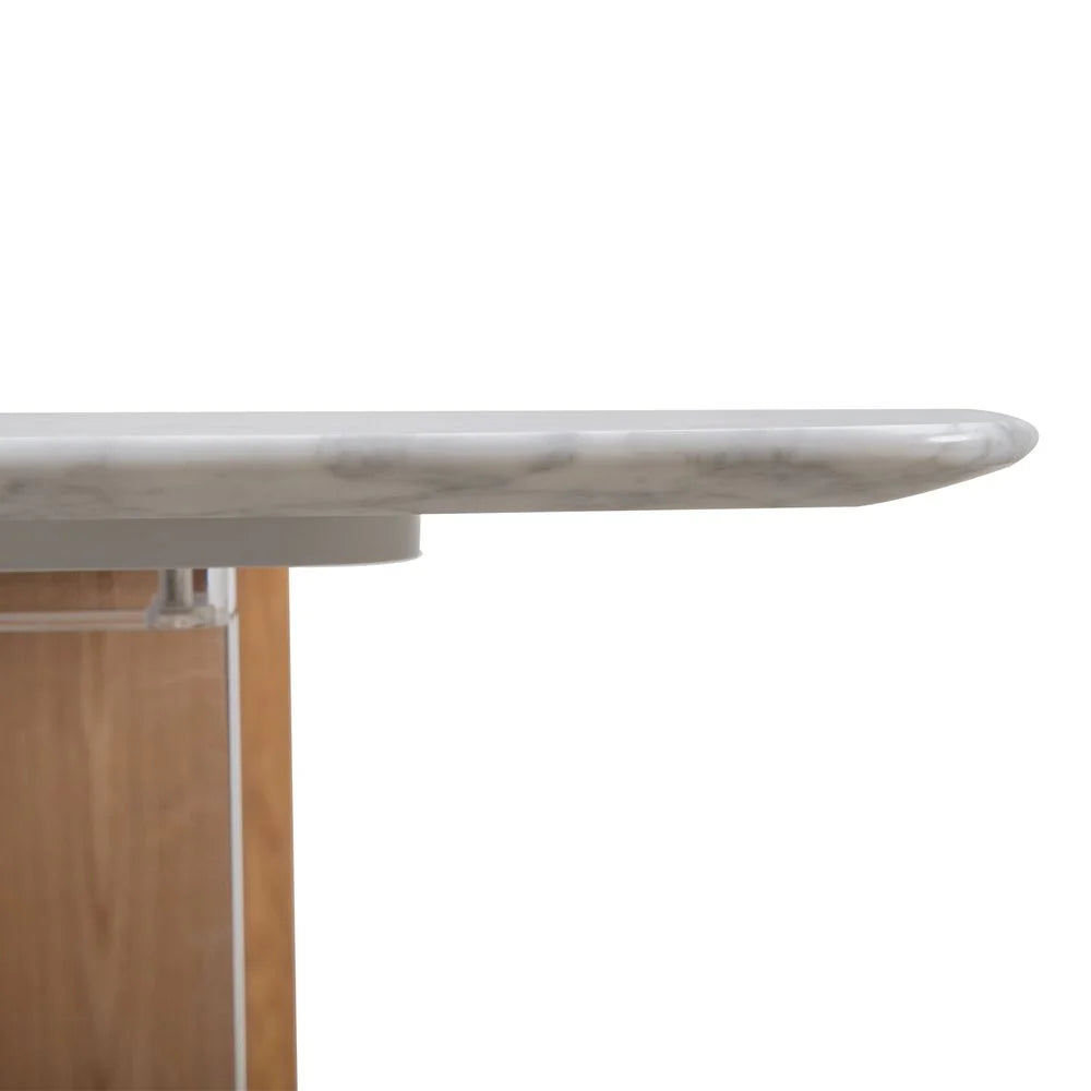White Ash Veneer and Marble Dining Table