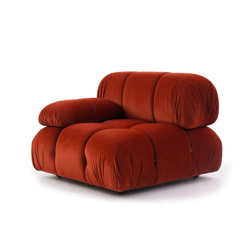 Orange Wood and Velvet Left-Arm-Facing Sectional Unit