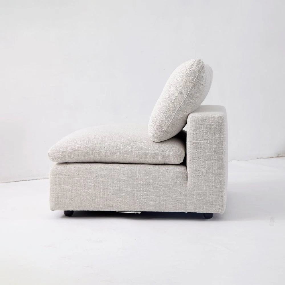 Off-White Wood and Linen Armless Sectional Module