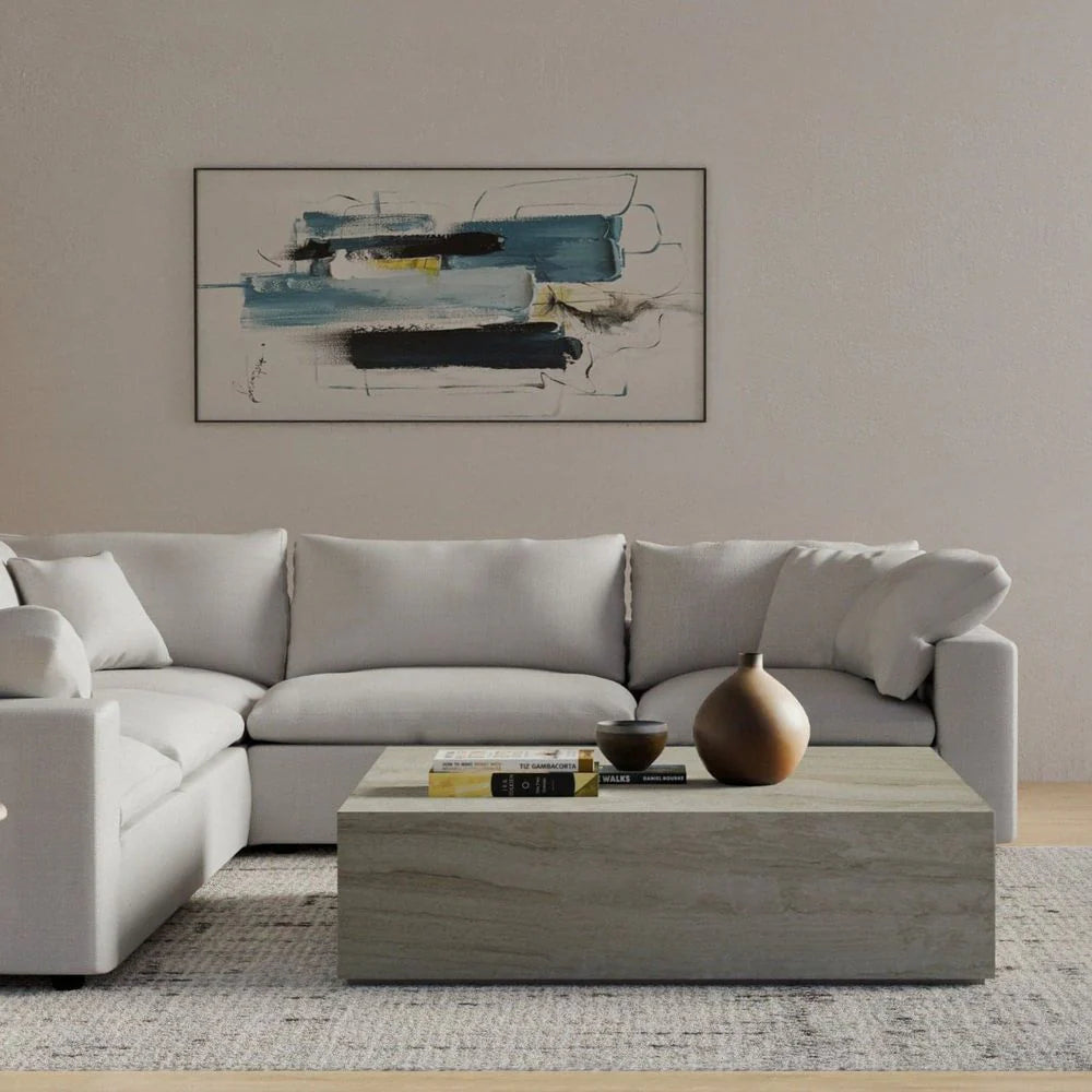 White Stainless Steel and Travertine Coffee Table, 50-Inch