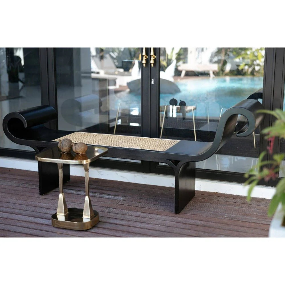 Natural Solid Teak and Rattan Bench, 79.5-Inch