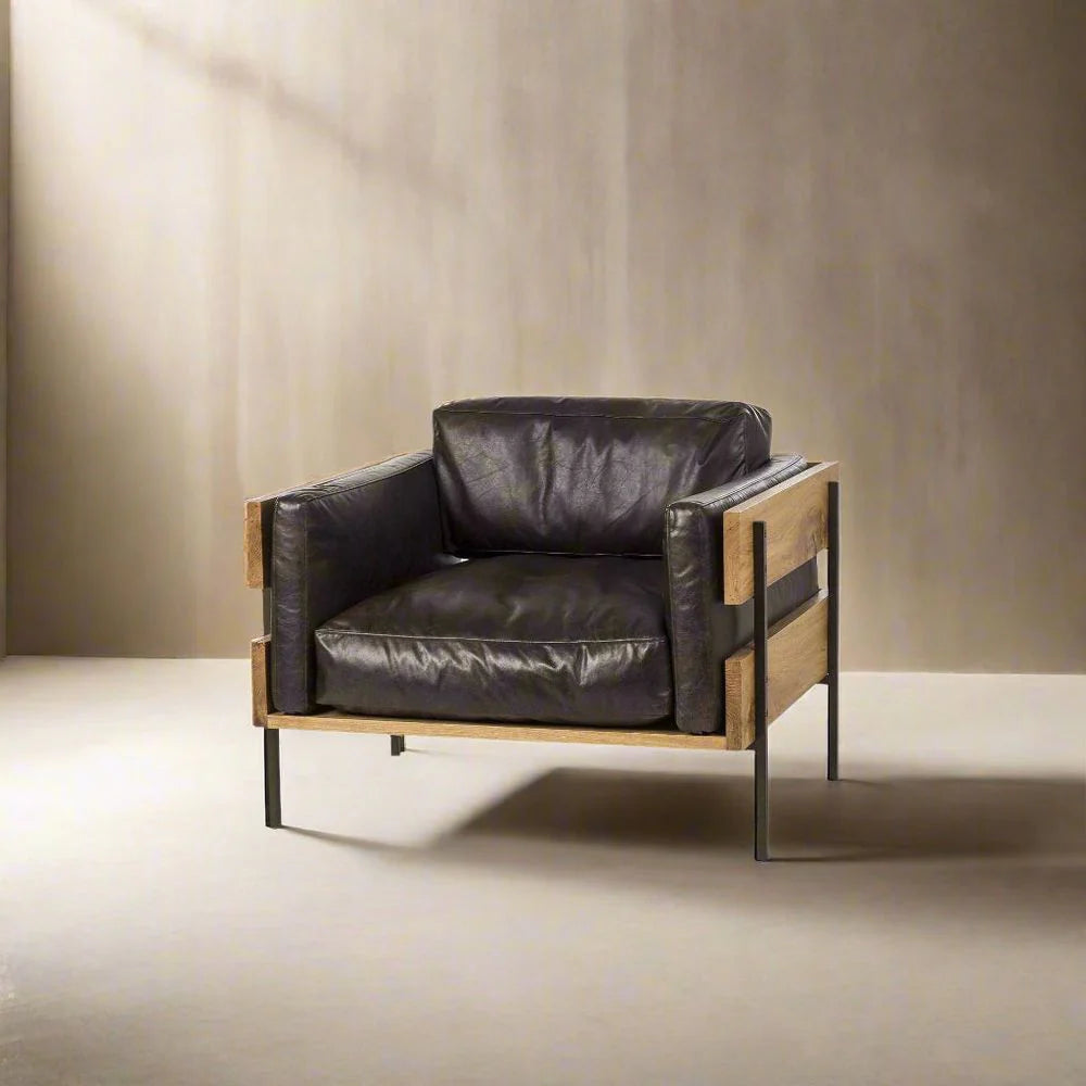 Natural Oak and Leather Armchair