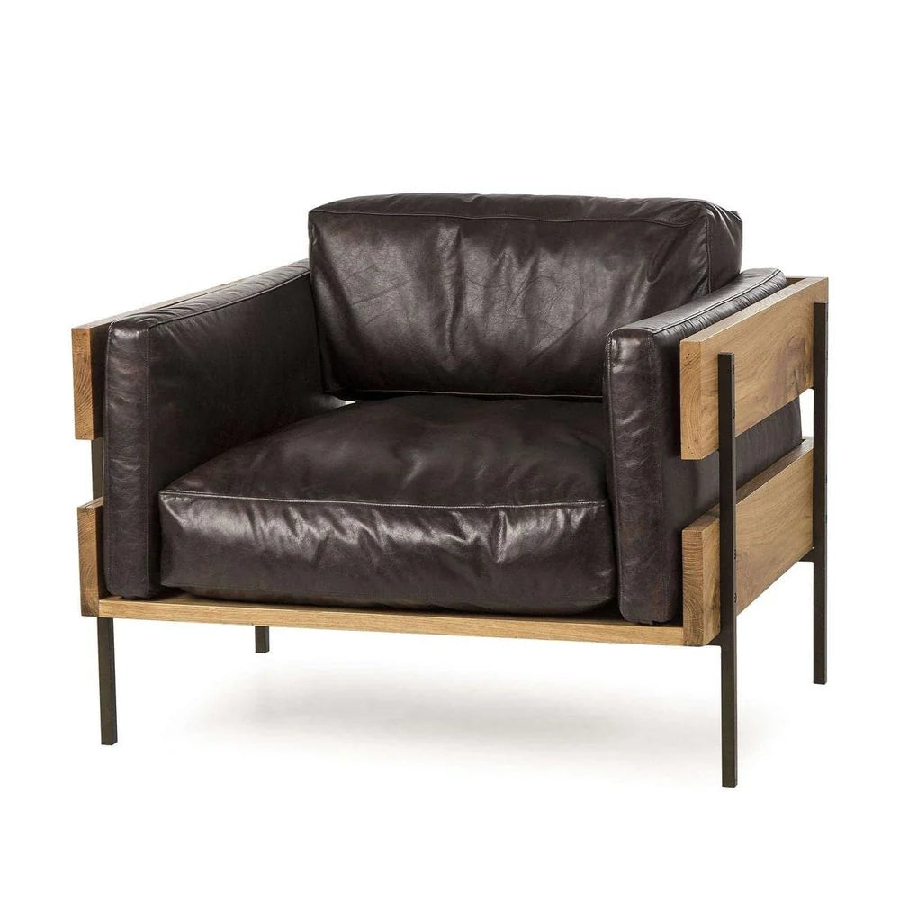Natural Oak and Leather Armchair