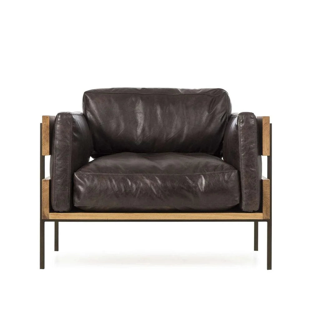 Natural Oak and Leather Armchair