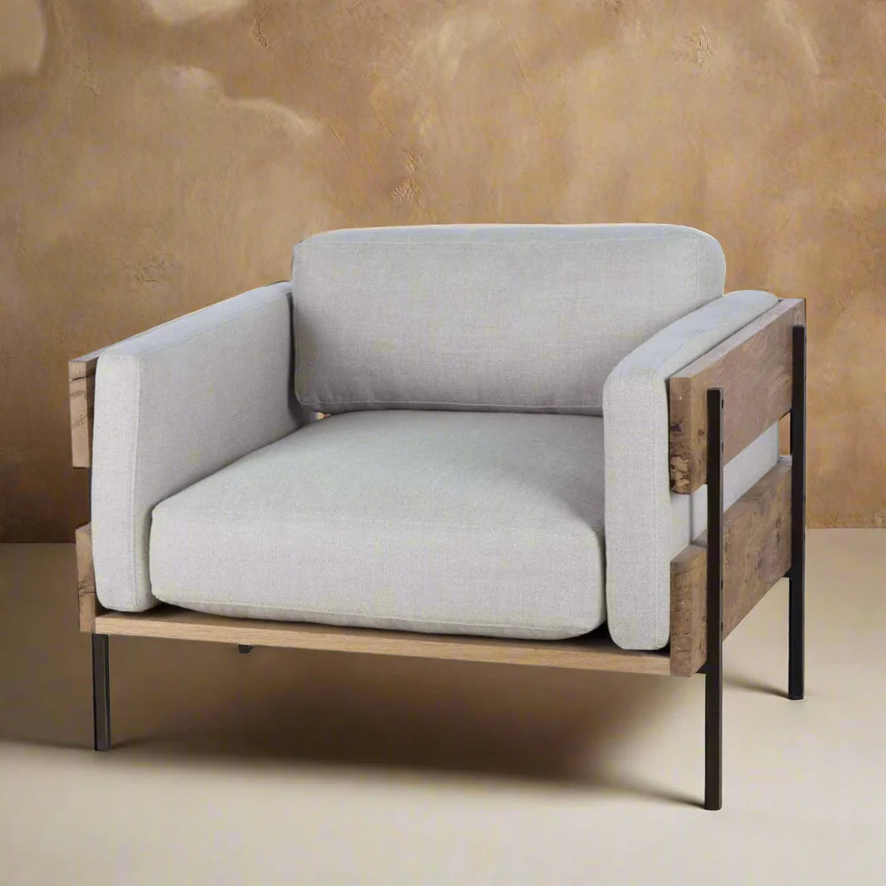 Ivory Steel and Oak Lounge Chair