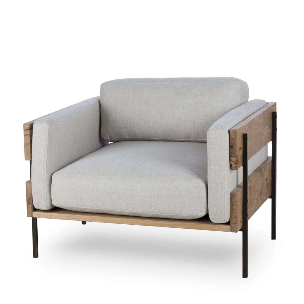 Ivory Steel and Oak Lounge Chair