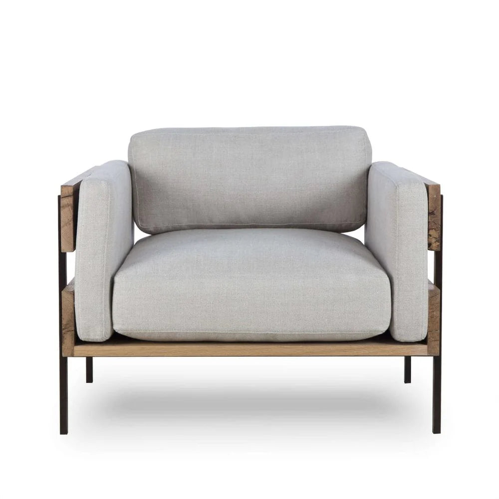 Ivory Steel and Oak Lounge Chair