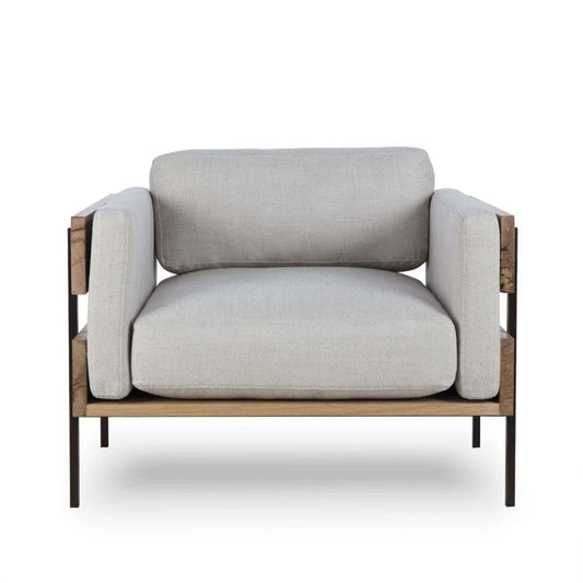 Ivory Steel and Oak Lounge Chair