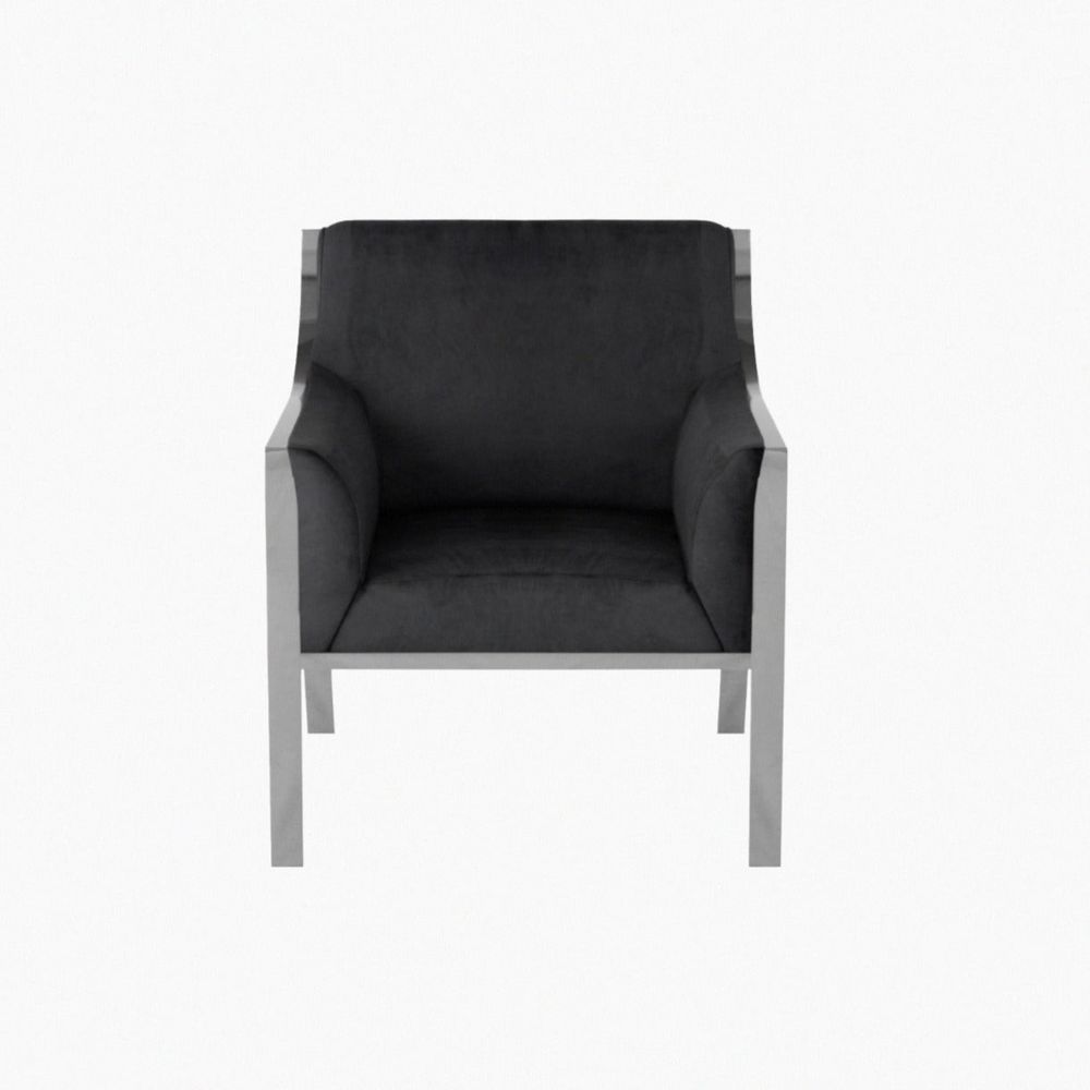 Black Stainless Steel and Velvet Armchair
