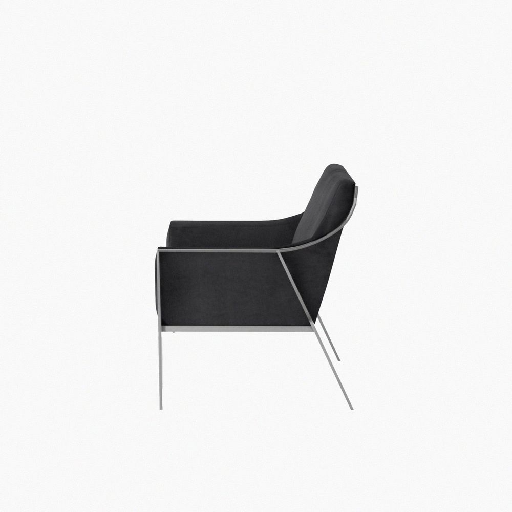 Black Stainless Steel and Velvet Armchair