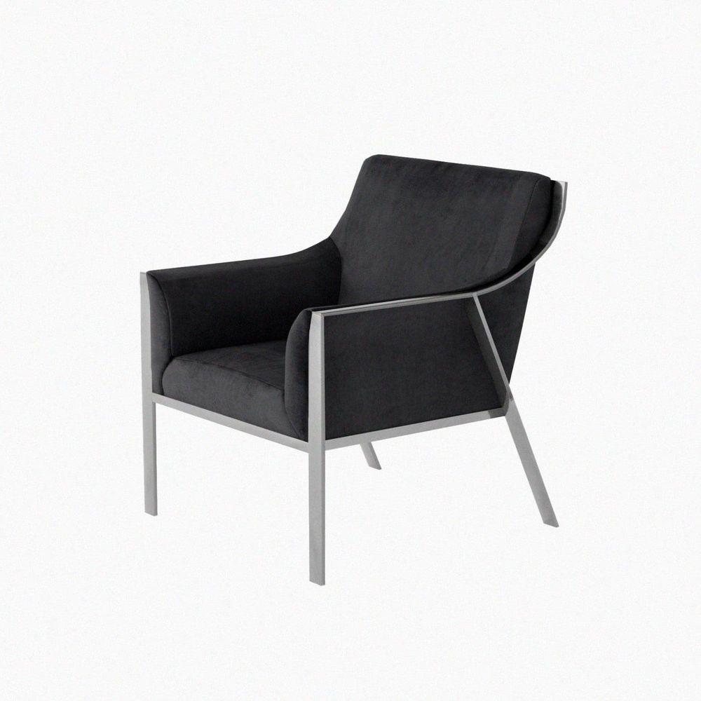 Black Stainless Steel and Velvet Armchair
