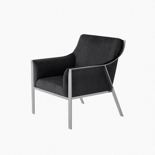 Black Stainless Steel and Velvet Armchair