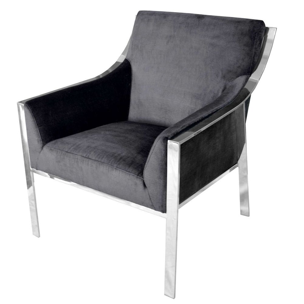 Black Stainless Steel and Velvet Armchair