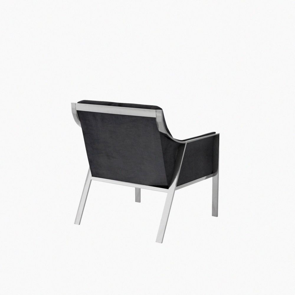 Black Stainless Steel and Velvet Armchair