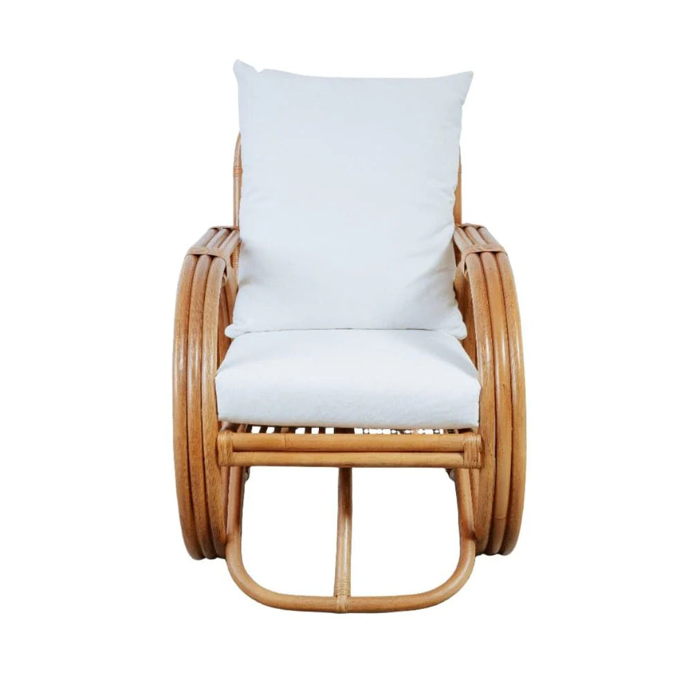 Rattan and Fabric Lounge Chair in Natural and Beige