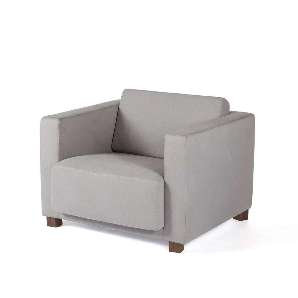 Light Grey Walnut and Fabric Lounge Chair