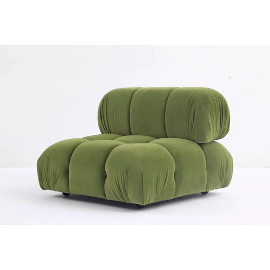 Green Wood and Velvet Sectional Corner Unit