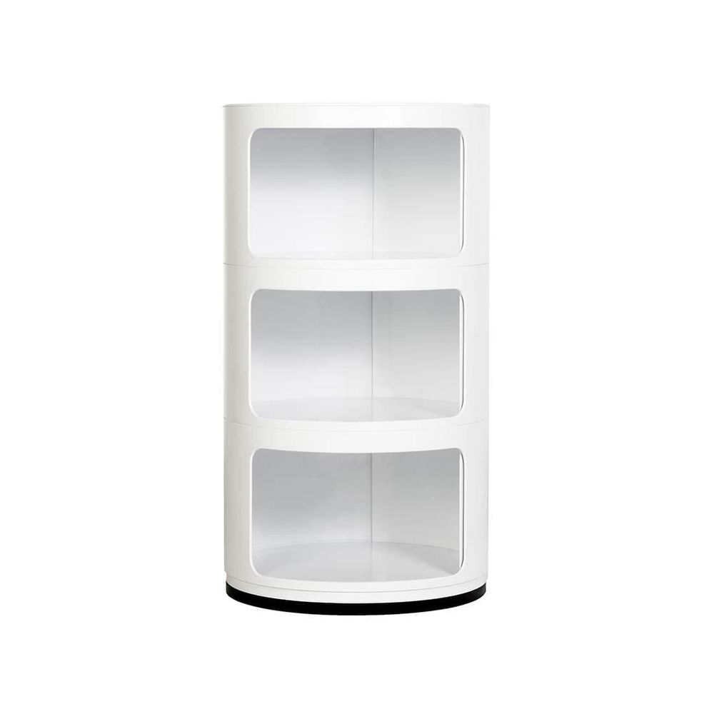 Round Three-Tier Storage Table with Sliding Doors