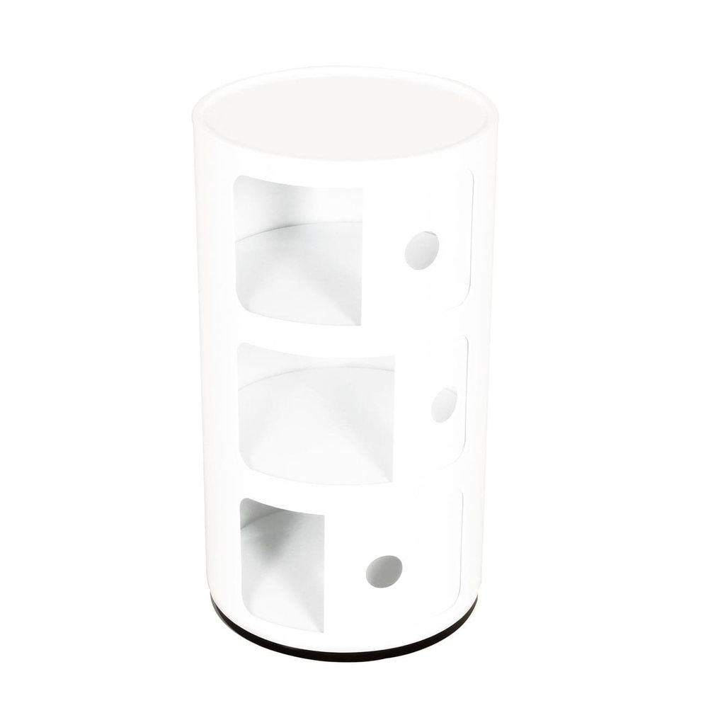 Round Three-Tier Storage Table with Sliding Doors