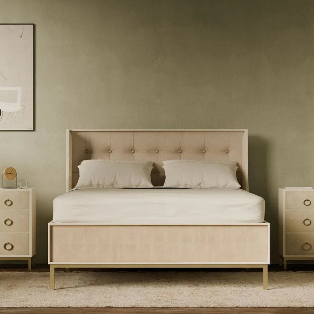 Gold-Tone Steel and Acacia Queen Bed, 64.5-Inch
