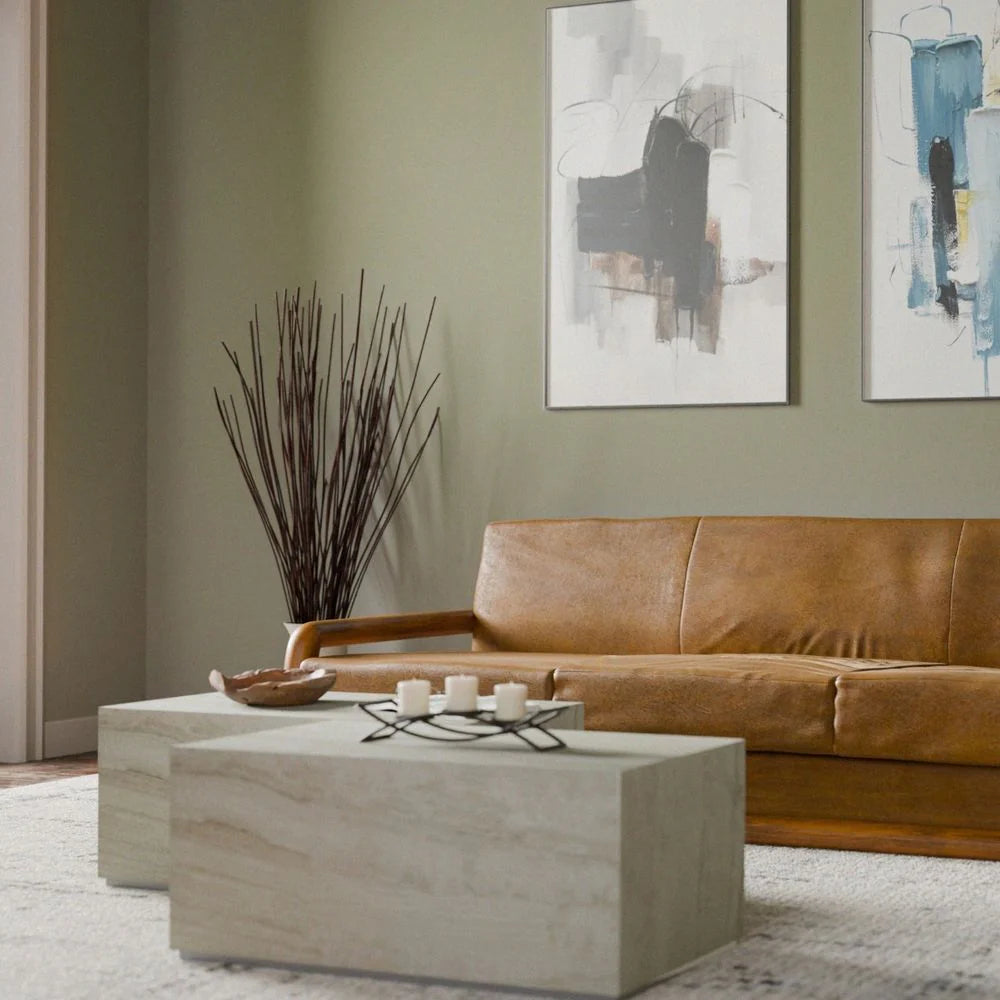 White Travertine Coffee Table, 31.5-Inch