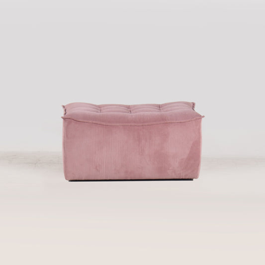 Pink Rubberwood and Fabric Ottoman